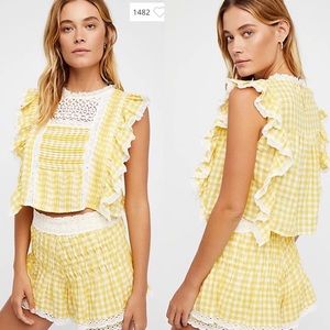 Free People Tessa Printed Ruffled 2pc yellow set